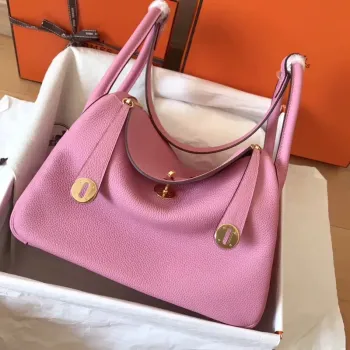 Hermes Pink Lindy 30cm Clemence Ručně vyráběná taška