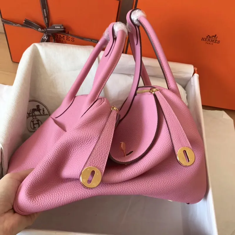 Hermes Pink Lindy 30cm Clemence Ručně vyráběná taška