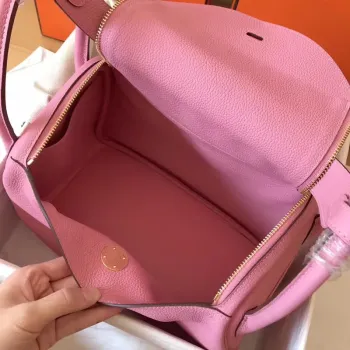 Hermes Pink Lindy 30cm Clemence Ručně vyráběná taška