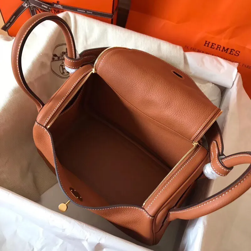 Hermes Gold Lindy 30cm Clemence Ručně vyráběná taška