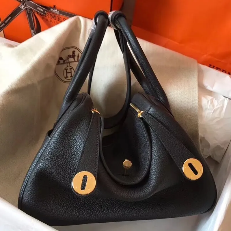 Hermes Black Lindy 30cm Clemence Ručně vyráběná taška