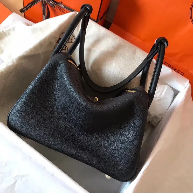 Hermes Black Lindy 30cm Clemence Ručně vyráběná taška