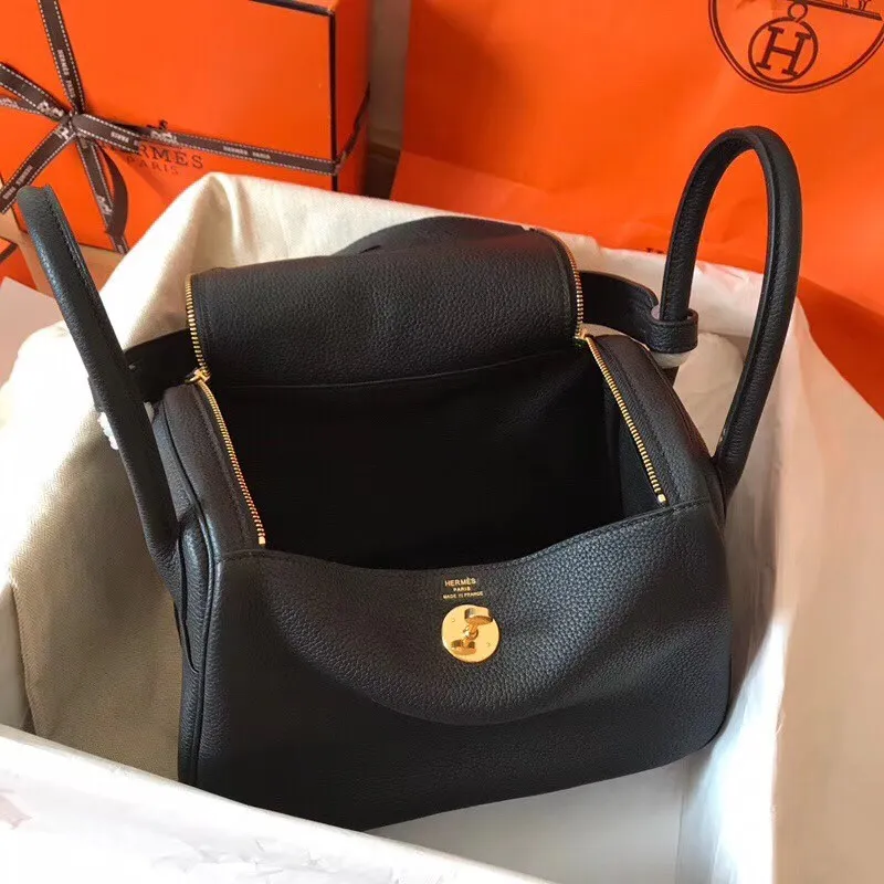 Hermes Black Lindy 30cm Clemence Ručně vyráběná taška