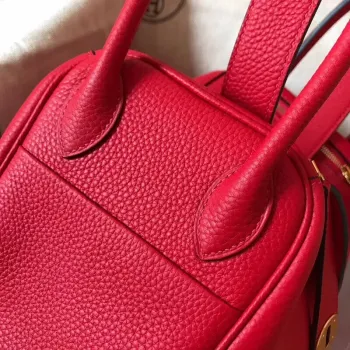 Hermes Red Lindy 30cm Clemence Ručně vyráběná taška