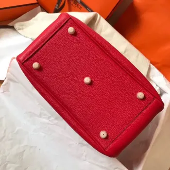 Hermes Red Lindy 30cm Clemence Ručně vyráběná taška