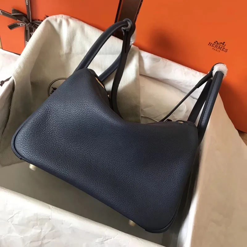 Hermes tmavě modrá Lindy 30cm Clemence ručně vyráběná taška