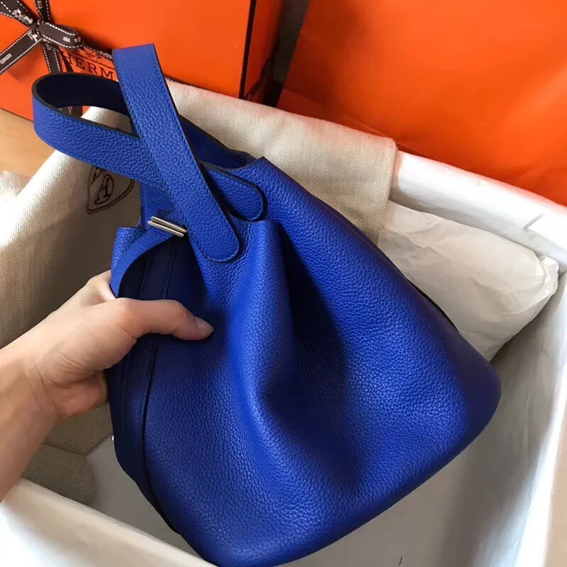 Hermes Blue Electric Picotin Lock PM 18cm Ručně vyráběná taška