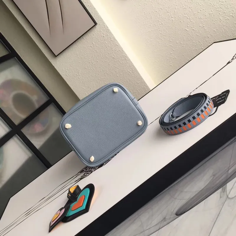 Hermes Blue Lin Picotin Lock 18cm Taška s Pletenými Rukojeťmi