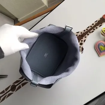 Hermes Blue Lin Picotin Lock 18cm Taška s Pletenými Rukojeťmi