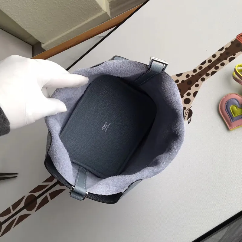 Hermes Blue Lin Picotin Lock 18cm Taška s Pletenými Rukojeťmi