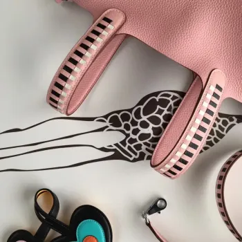 Hermes Růžová Picotin Lock 18cm Taška s Pletenými Rukojeťmi