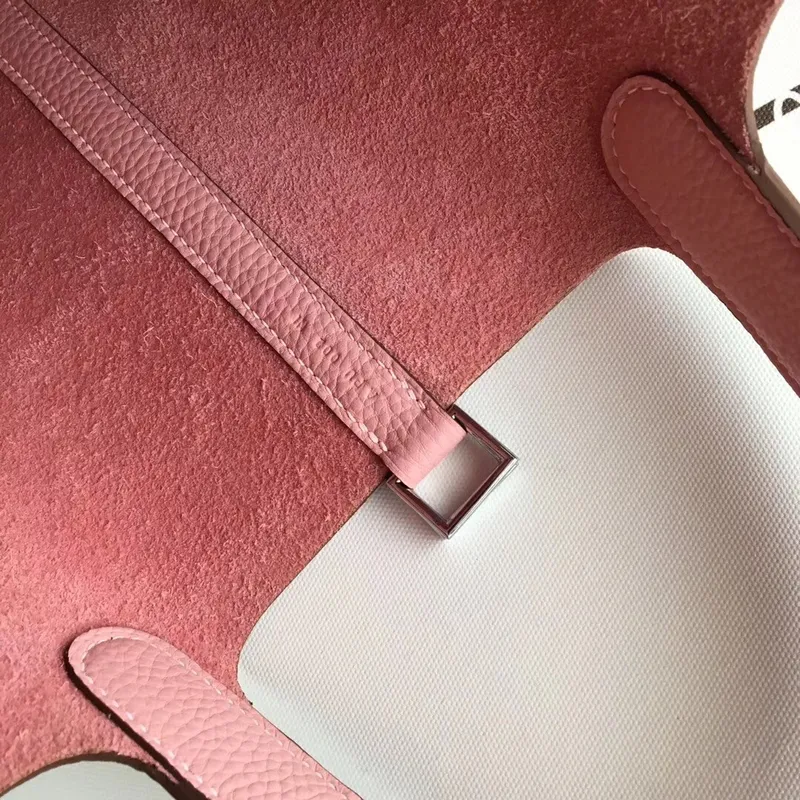Hermes Růžová Picotin Lock 18cm Taška s Pletenými Rukojeťmi