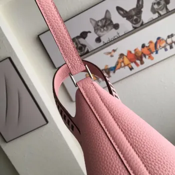Hermes Růžová Picotin Lock 18cm Taška s Pletenými Rukojeťmi