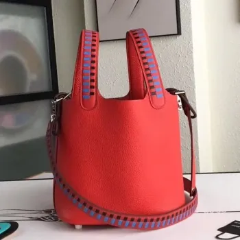 Hermes Red Picotin Lock 18cm Taška s pletenými rukojeťmi