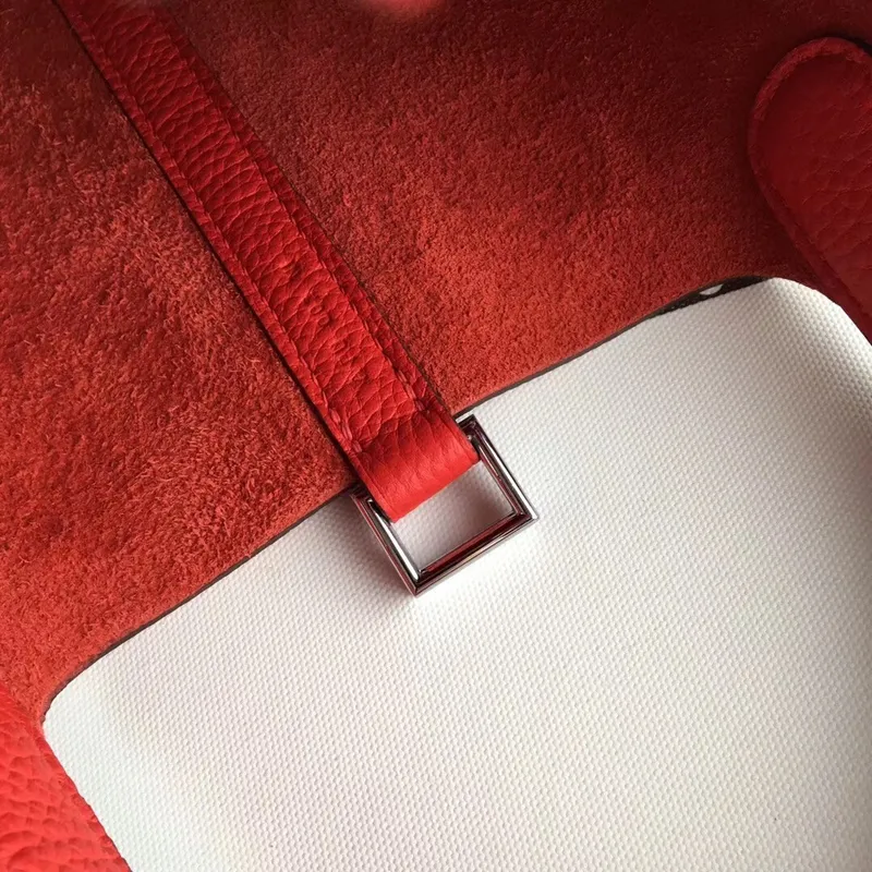 Hermes Red Picotin Lock 18cm Taška s pletenými rukojeťmi