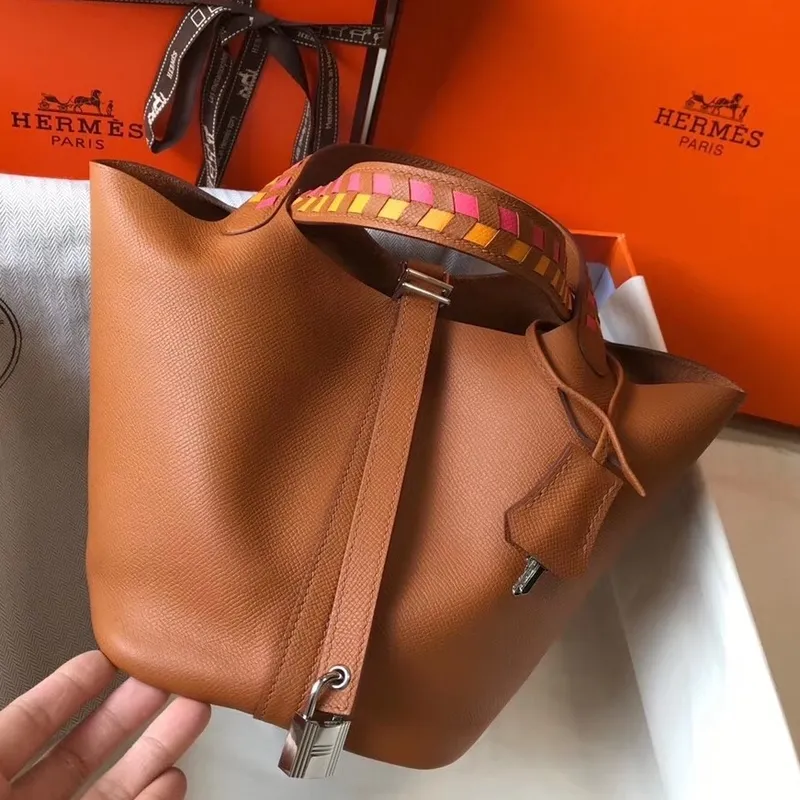 Hermes Gold Picotin Lock 18 Taška s pletenými rukojeťmi