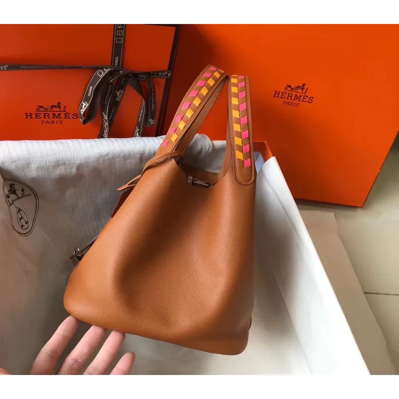 Hermes Gold Picotin Lock 18 Taška s pletenými rukojeťmi
