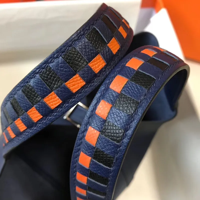 Hermes Sapphire Picotin Lock 18 Taška s pletenými rukojeťmi