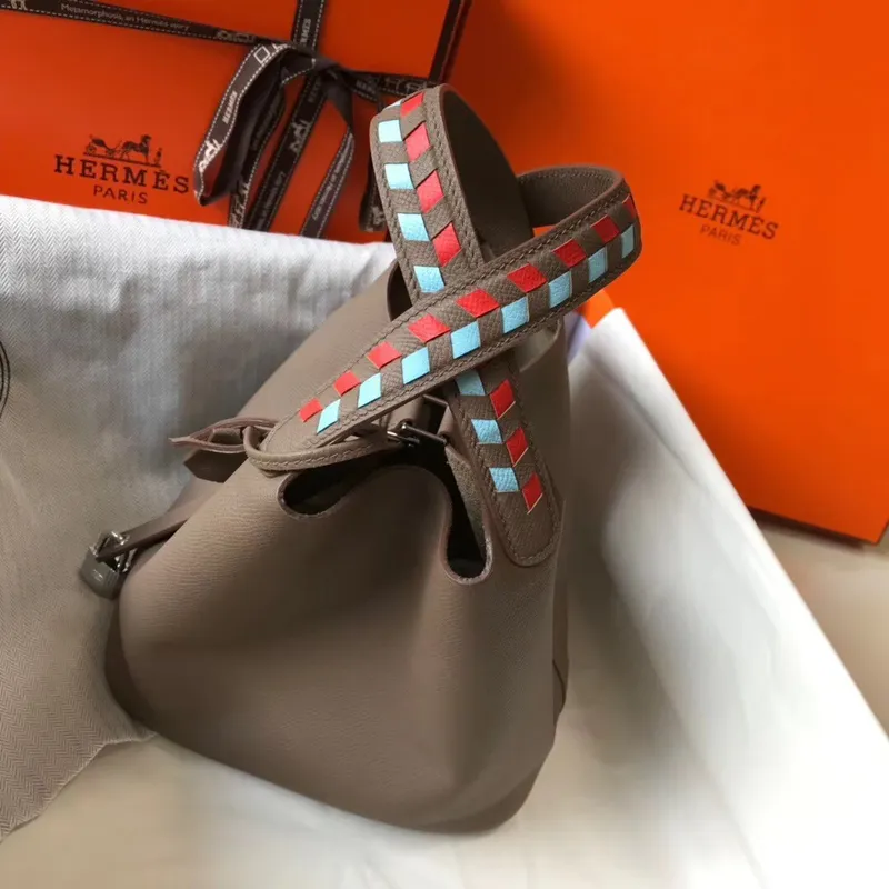 Hermes Taupe Picotin Lock 18 Taška s pletenými rukojeťmi