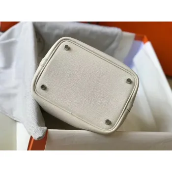 Hermes White Picotin Lock 18 Taška s pletenými rukojeťmi