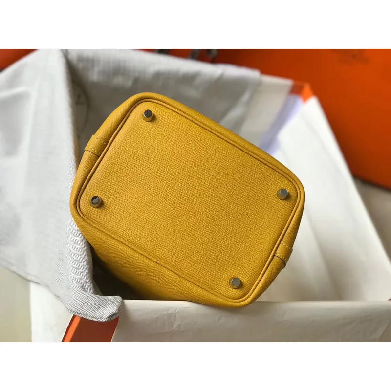 Hermes Žlutá Picotin Lock 18 Taška s Pletenými Rukojeťmi