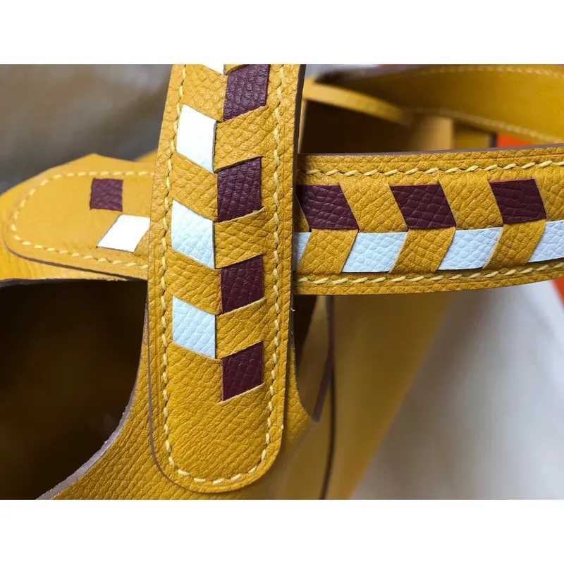 Hermes Žlutá Picotin Lock 18 Taška s Pletenými Rukojeťmi