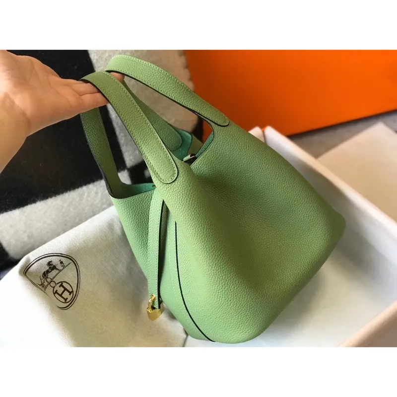 Hermes Vert Criquet Picotin Lock PM 18cm Ručně vyráběná taška