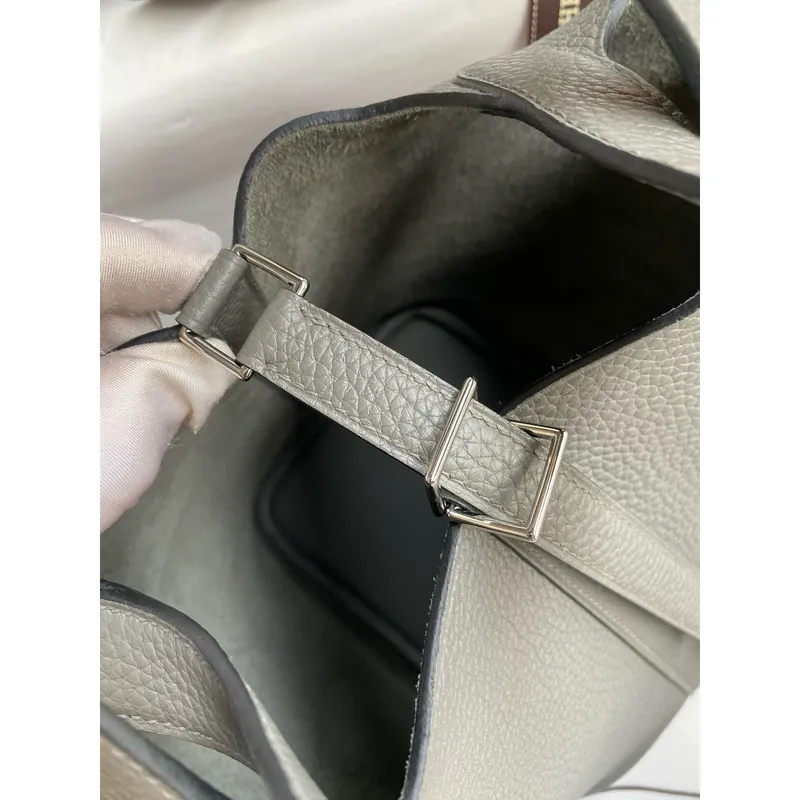 Hermes Picotin Lock 18 Ručně vyráběná taška v kůži Gris Meyer Clemence