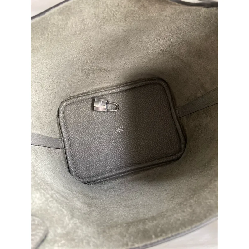 Hermes Picotin Lock 18 Ručně vyráběná taška v kůži Gris Meyer Clemence