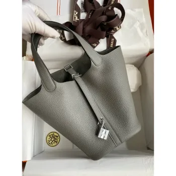 Hermes Picotin Lock 18 Ručně vyráběná taška v kůži Gris Meyer Clemence