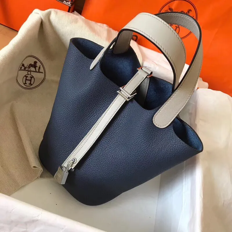 Hermes Bicolor Picotin Lock PM 18cm Sapphire Taška