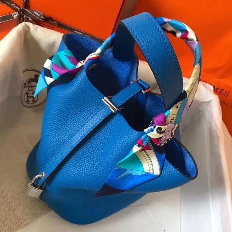 Hermes Blue Hydra Picotin Lock PM 18cm Ručně vyráběná taška