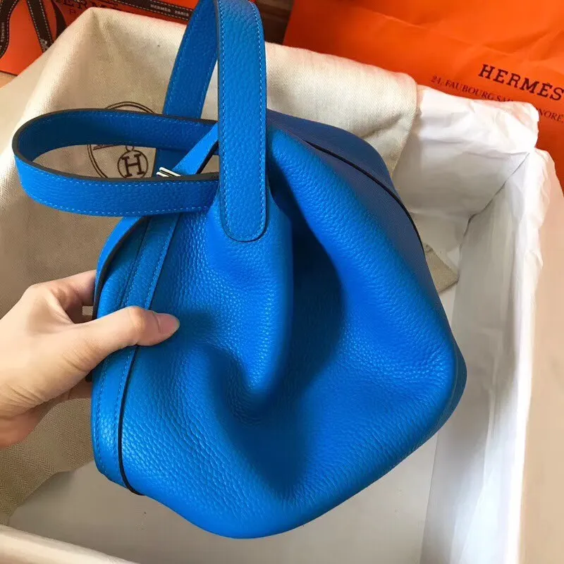 Hermes Blue Hydra Picotin Lock PM 18cm Ručně vyráběná taška
