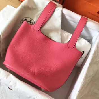 Hermes Růžová rtěnka Picotin Lock PM 18cm Ručně vyráběná taška