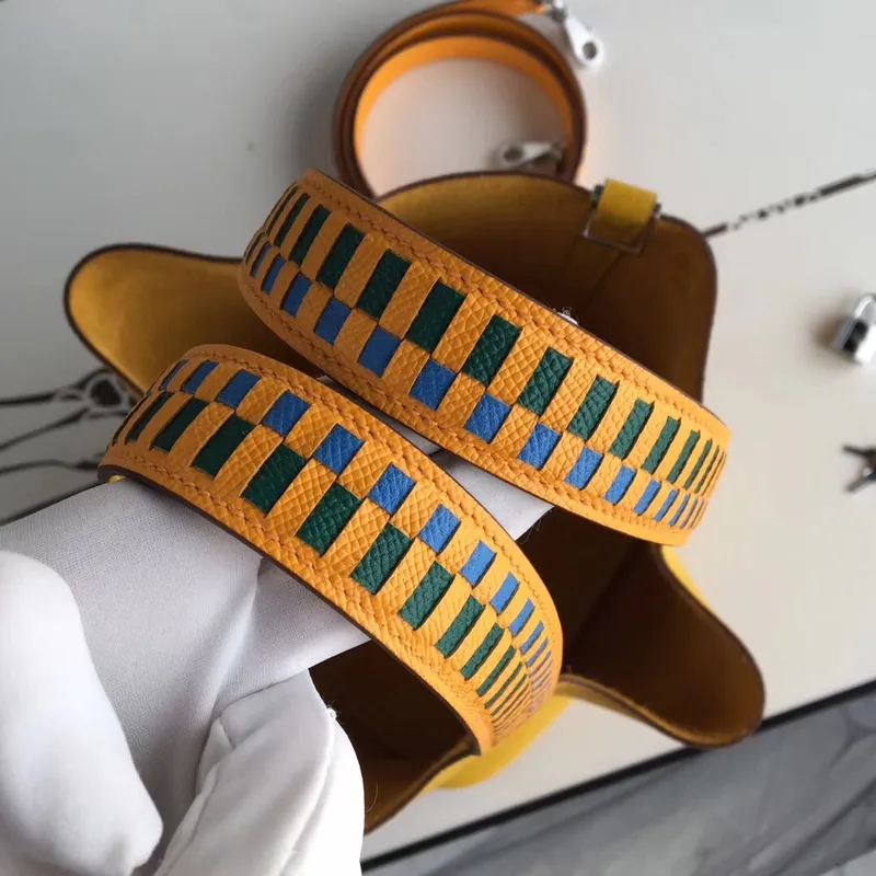 Hermes Žlutá Picotin Lock 22cm Taška s Pletenou Rukojetí