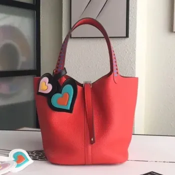 Hermes Red Picotin Lock 22cm Taška s pletenou rukojetí