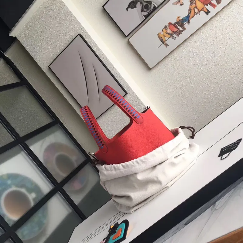 Hermes Red Picotin Lock 22cm Taška s pletenou rukojetí