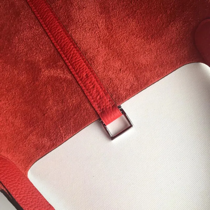 Hermes Red Picotin Lock 22cm Taška s pletenou rukojetí