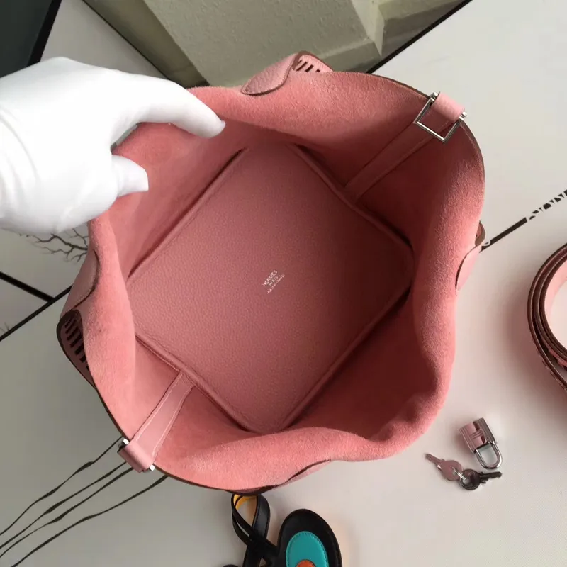 Hermes Pink Picotin Lock 22cm Taška s pletenou rukojetí