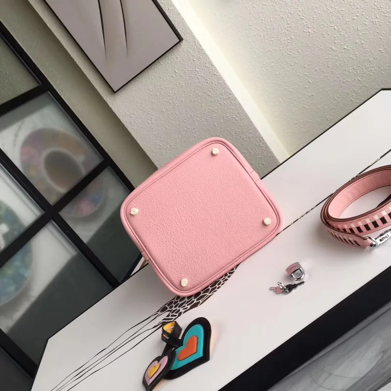 Hermes Pink Picotin Lock 22cm Taška s pletenou rukojetí