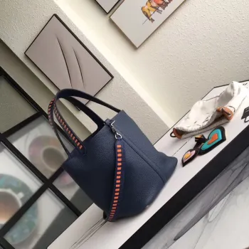 Hermes Navy Picotin Lock 22cm Taška s pletenou rukojetí