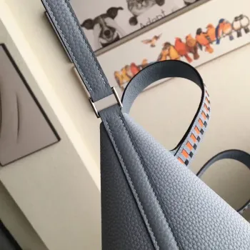 Hermes Blue Lin Picotin Lock 22cm Taška s pletenou rukojetí