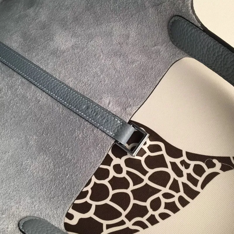 Hermes Blue Lin Picotin Lock 22cm Taška s pletenou rukojetí