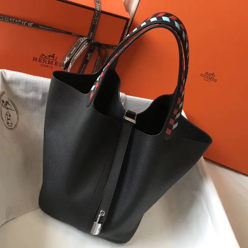 Hermes Black Picotin Lock 22 Taška s pletenými rukojeťmi