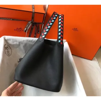 Hermes Black Picotin Lock 22 Taška s pletenými rukojeťmi