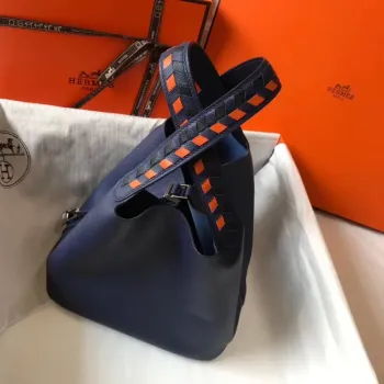 Hermes Sapphire Picotin Lock 22 Taška s pletenými rukojeťmi