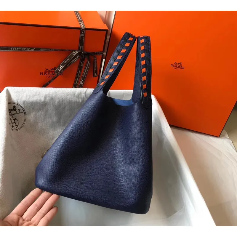 Hermes Sapphire Picotin Lock 22 Taška s pletenými rukojeťmi