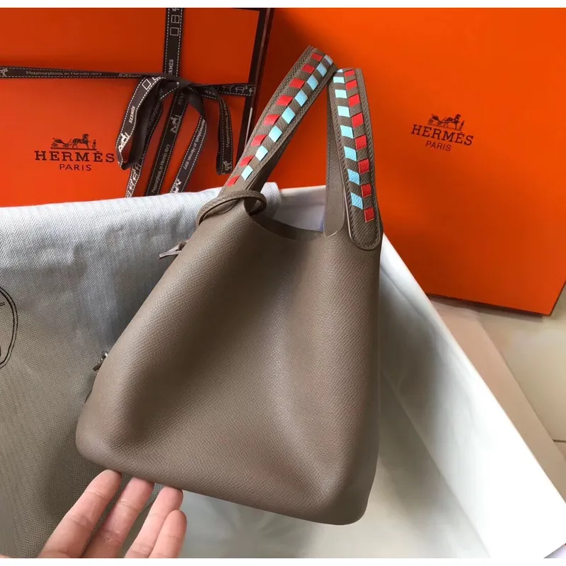 Hermes Taupe Picotin Lock 22 Taška s pletenými rukojeťmi
