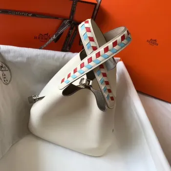 Hermes White Picotin Lock 22 Taška s pletenými rukojeťmi