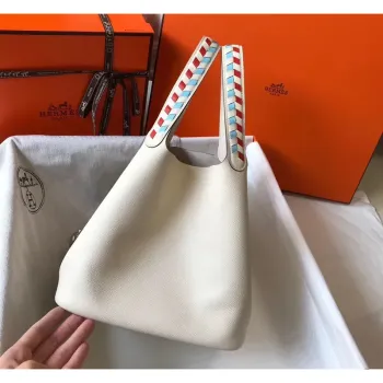 Hermes White Picotin Lock 22 Taška s pletenými rukojeťmi